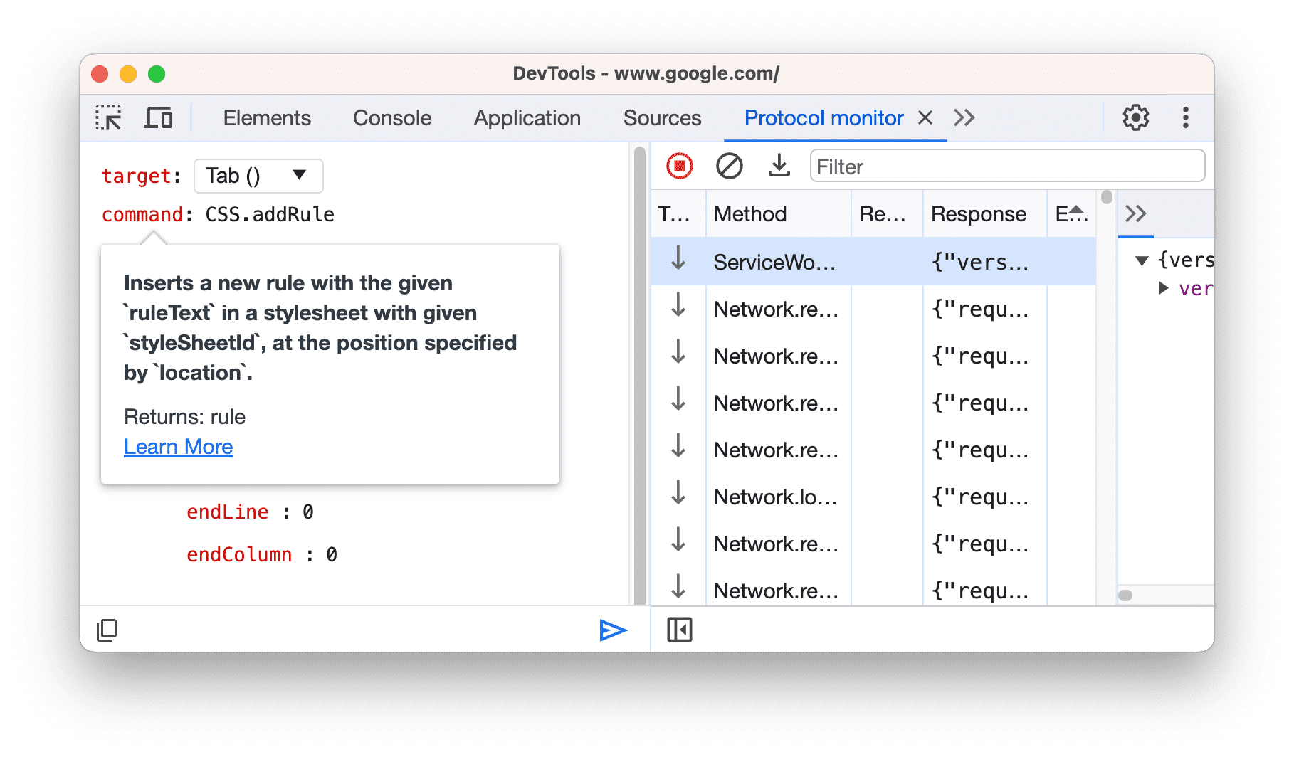 De beschrijvende tooltip die verschijnt als u de muisaanwijzer op een opdracht plaatst.