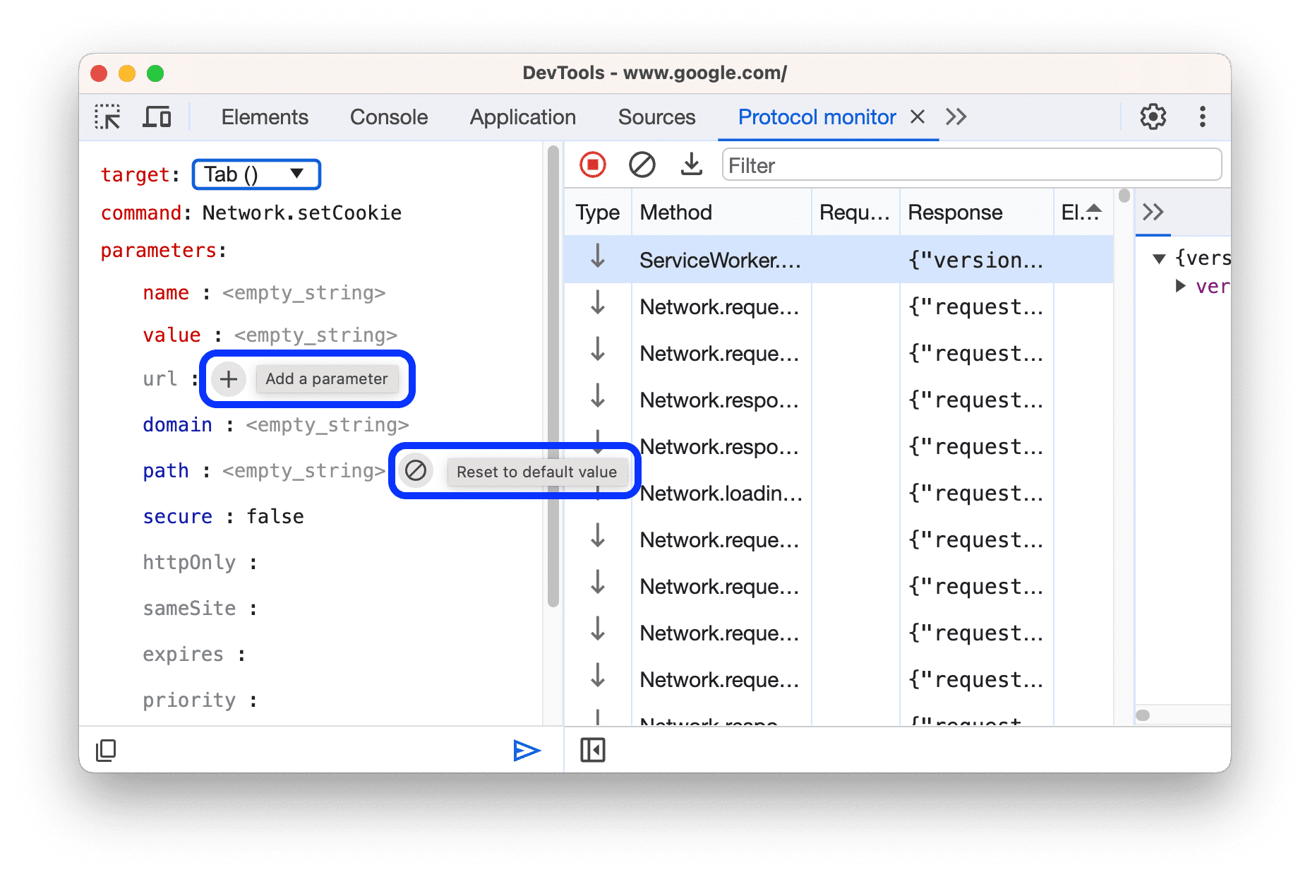 The + and 'Reset to default value' buttons.