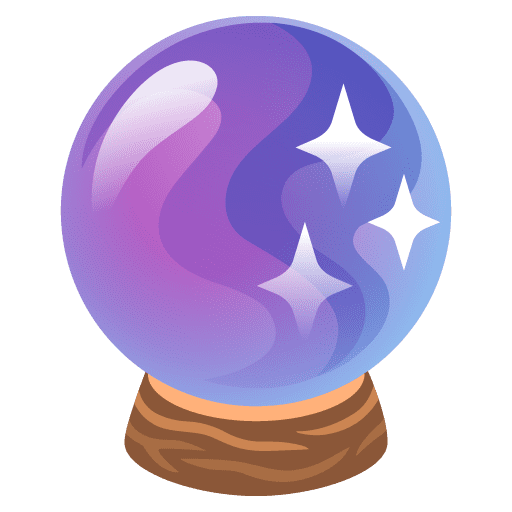 Emoji de bola de cristal
    azul e roxo com estrelas reutilizadas em uma base marrom.