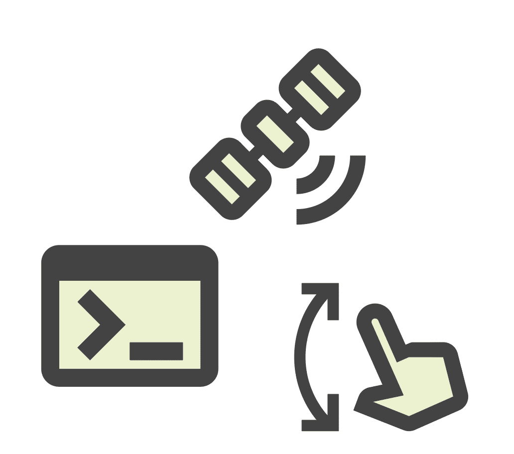 Três ícones verdes com contorno preto