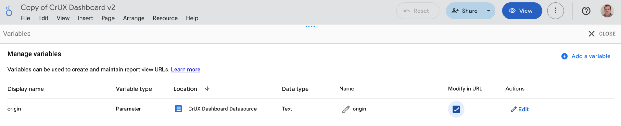 URL&#39;de değiştir seçeneği işaretliyken değişkenler ekranını yönetin.