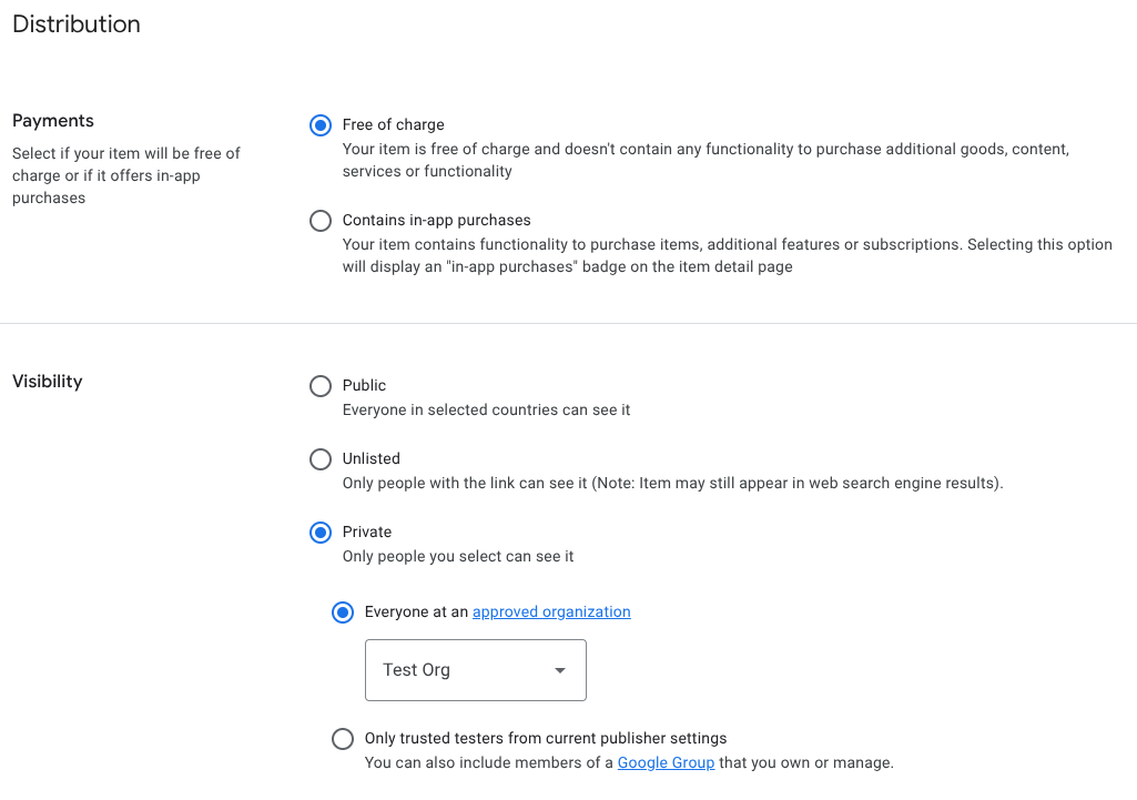 New visibility option for organization publishing.