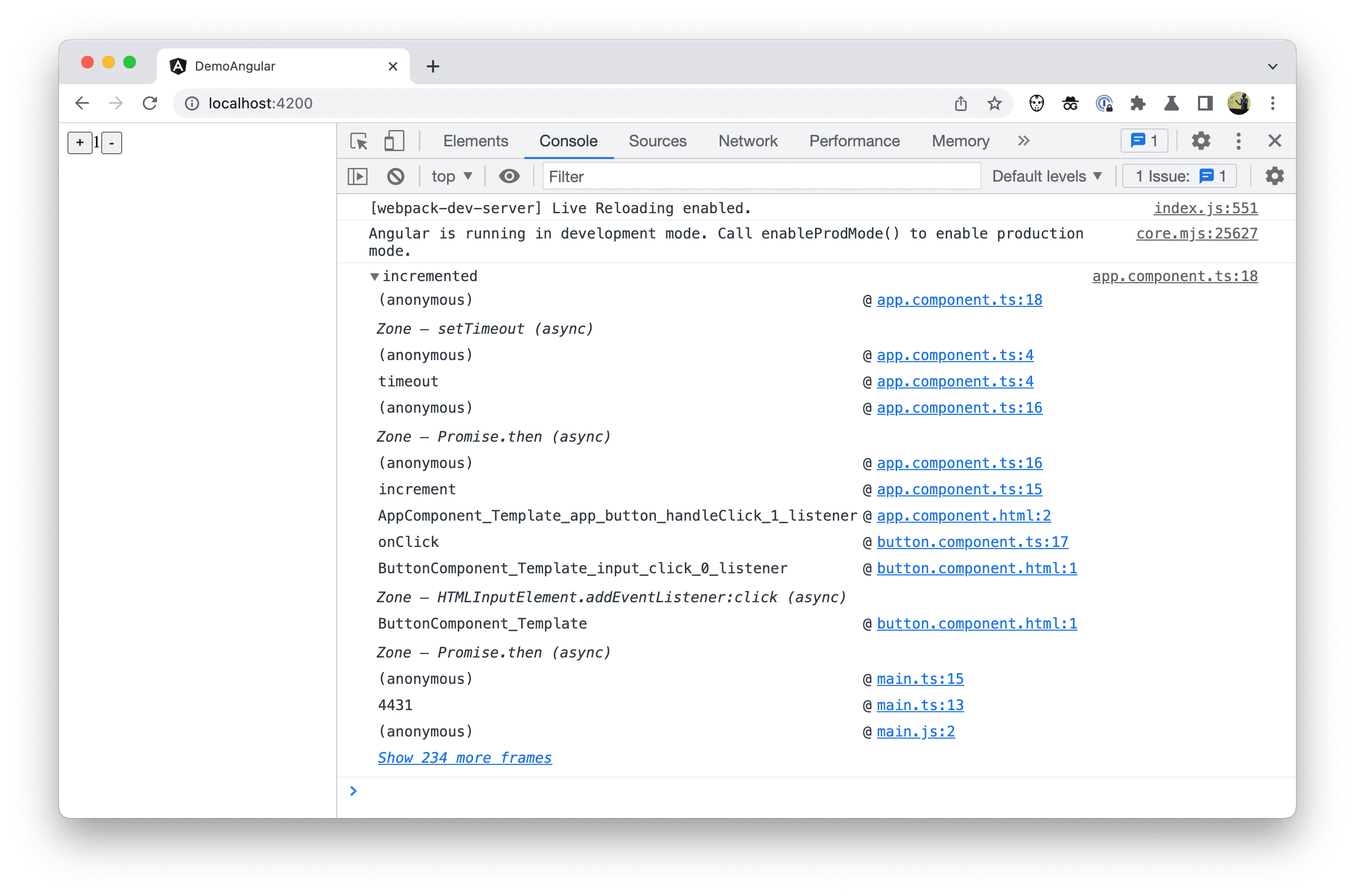 DevTools のスタック トレース。