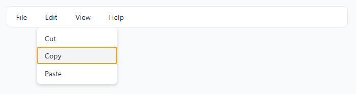 เมนูแบบเลื่อนลงที่มีรายการคัดลอกที่โฟกัส