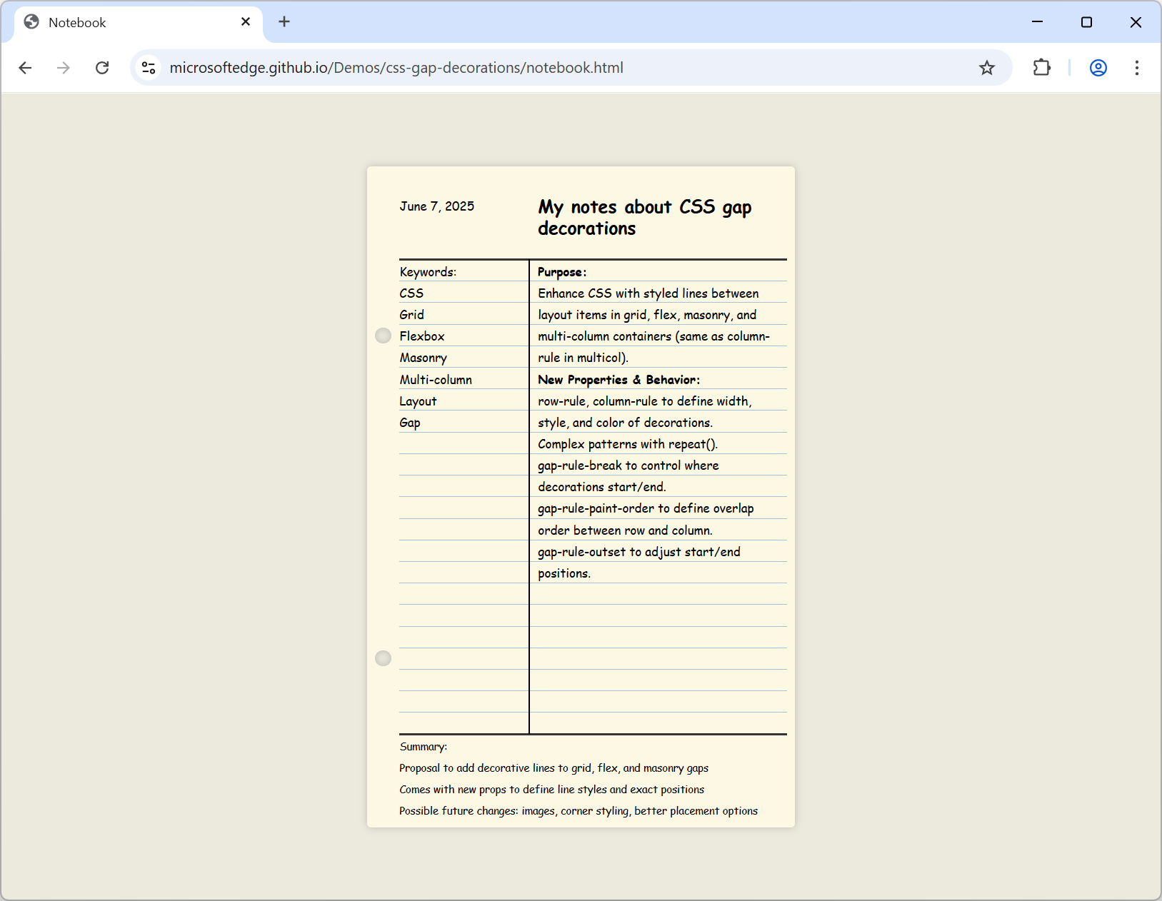 Çizgili bir defter sayfasına benzeyen bir demo.