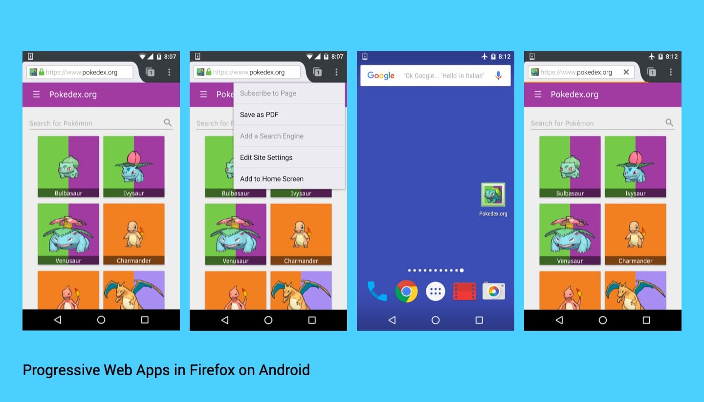 Progressive web apps compatibles avec Firefox pour Android