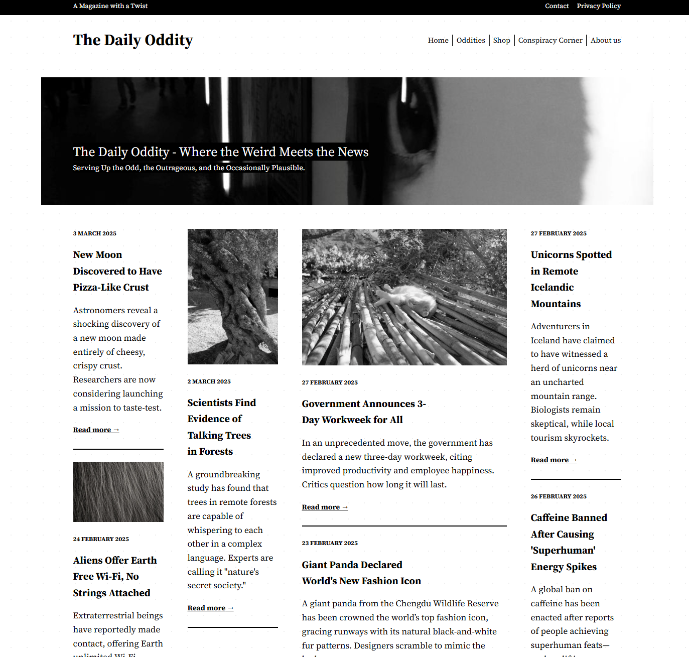 Site d&#39;actualités où certains articles s&#39;étendent sur plusieurs colonnes.