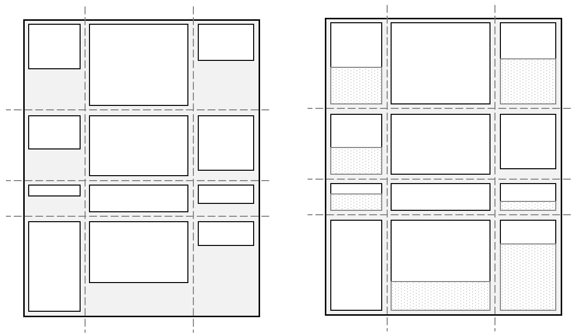 La griglia posiziona gli elementi in tracce fisse.