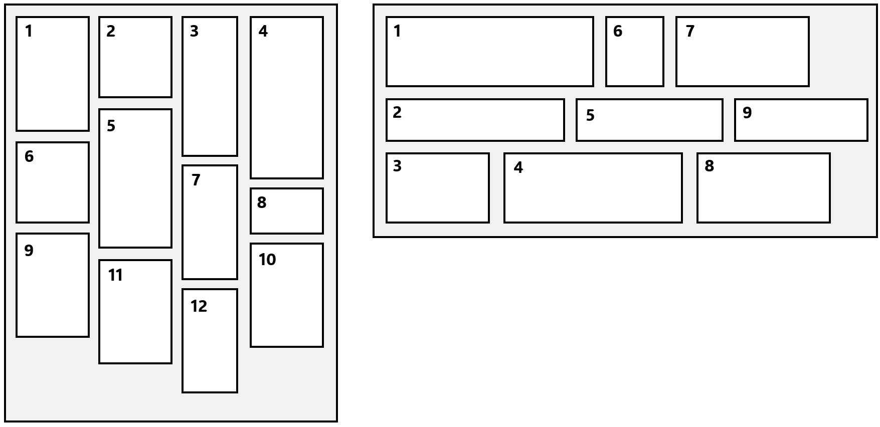 রাজমিস্ত্রির বিন্যাসে সাজানো আইটেম।