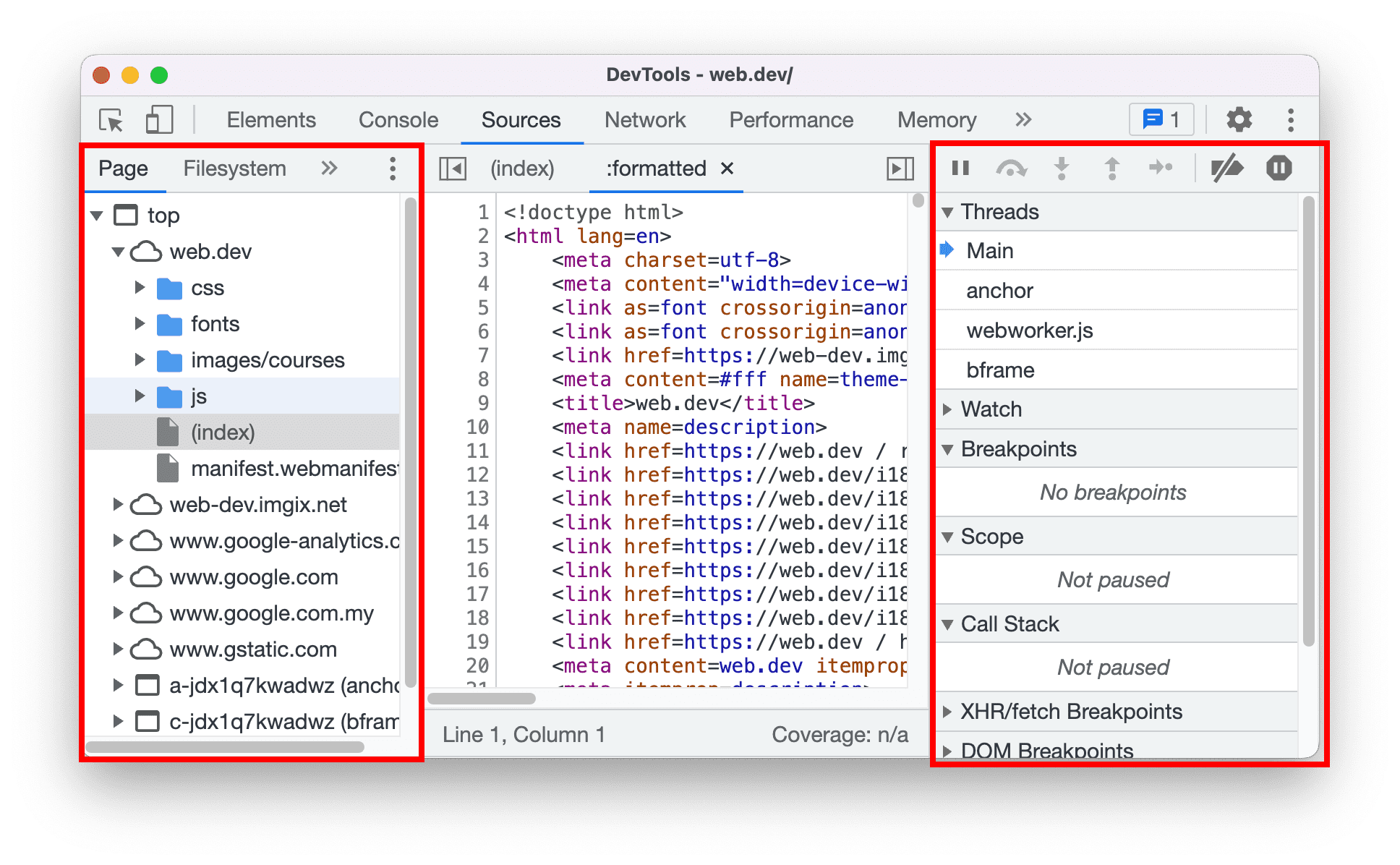 New keyboard shortcuts for the Sources panel