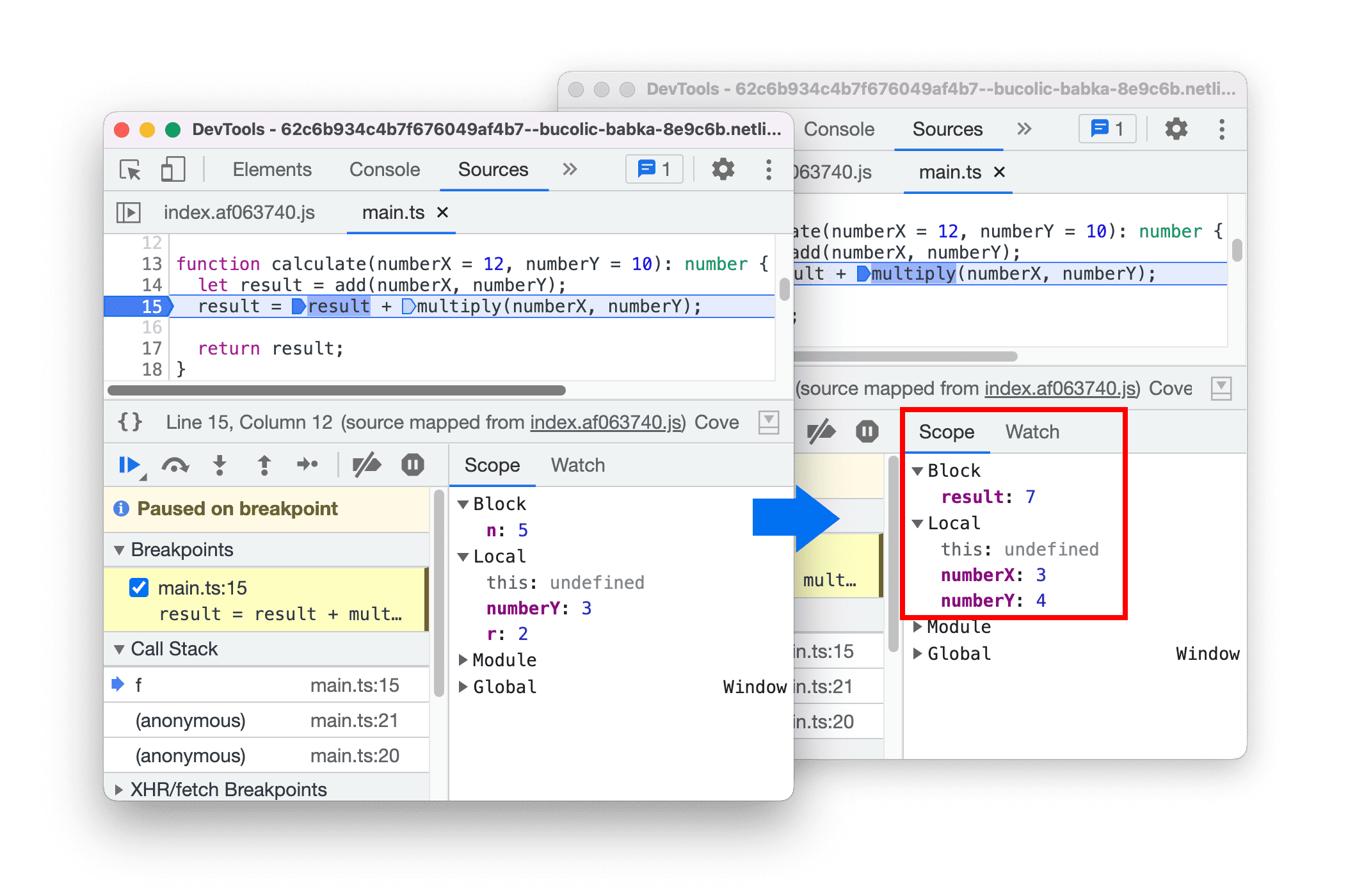 ブロック スコープの変数を解決する