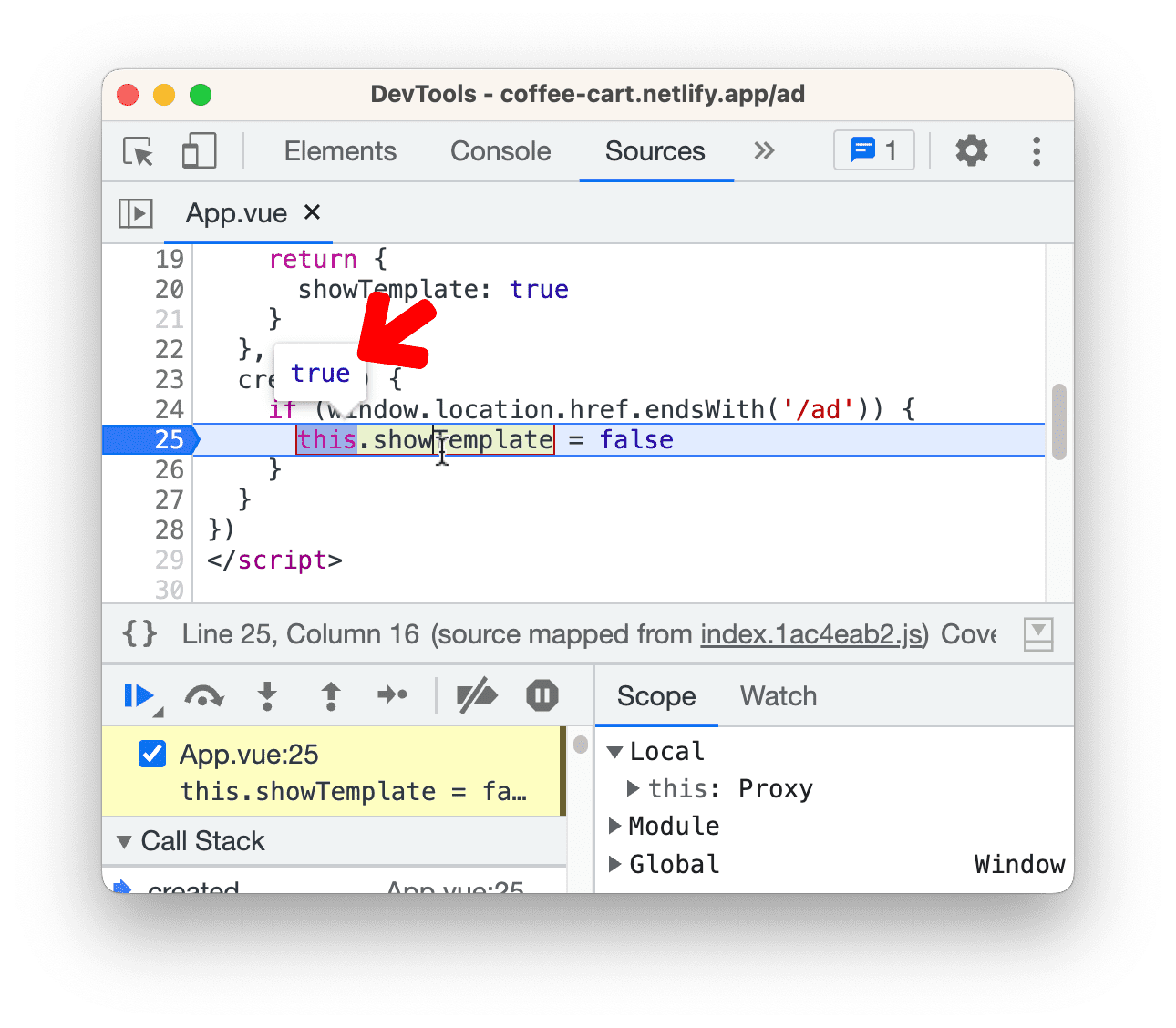 ตัวอย่างในหน้าสำหรับ Vue