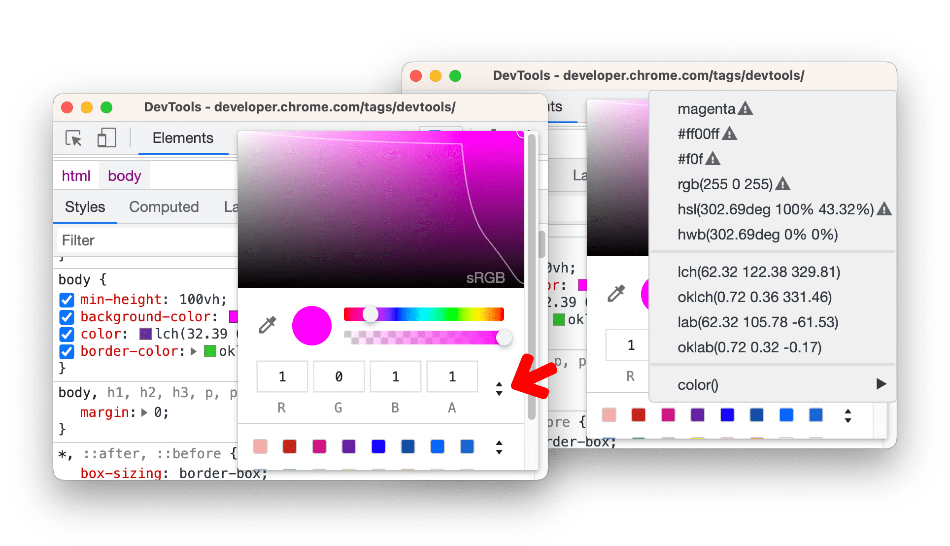 Conversion des couleurs entre les formats de couleur.