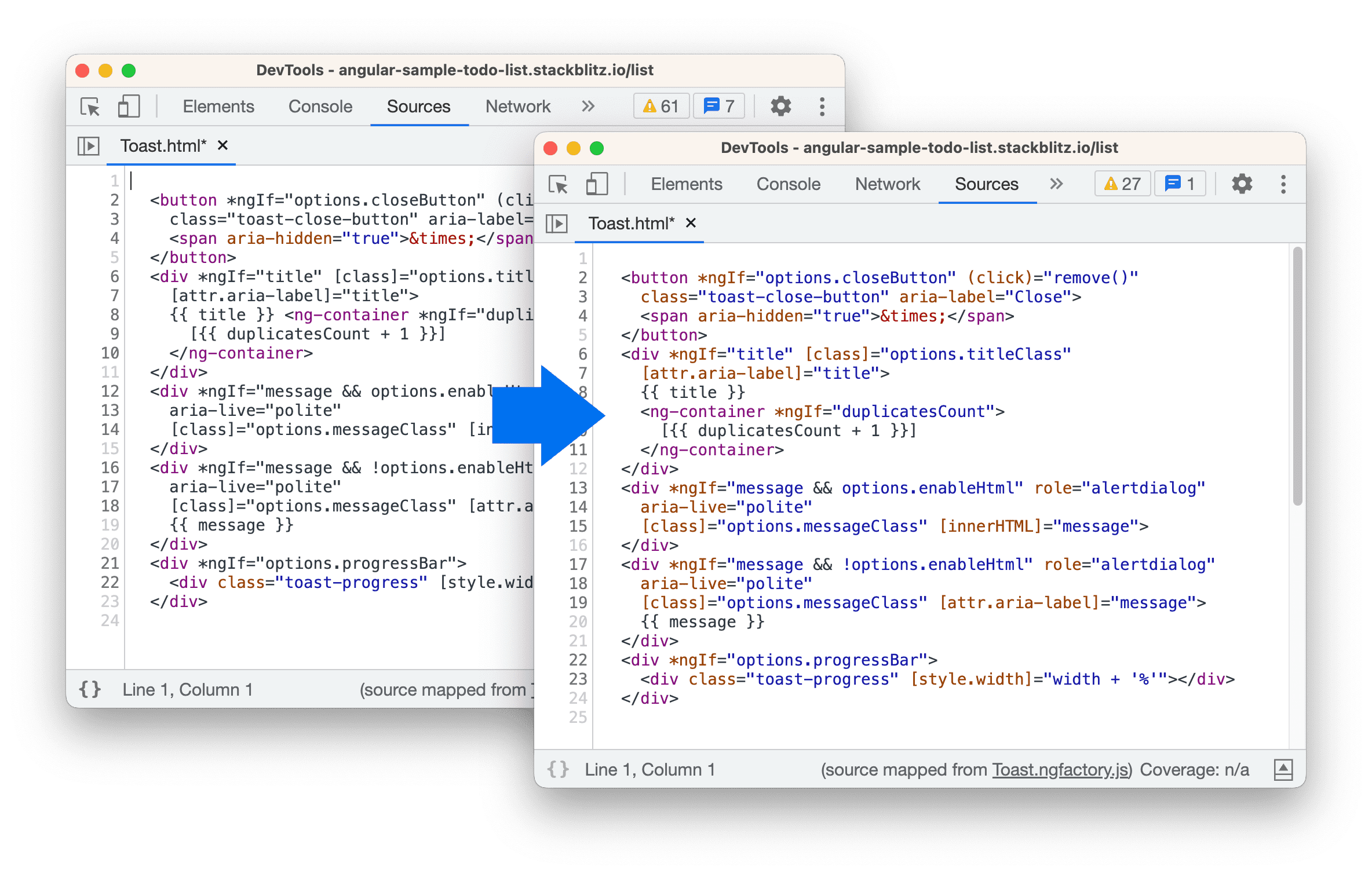 Syntaxisaccentuering voor de Angular HTML-sjablonen.