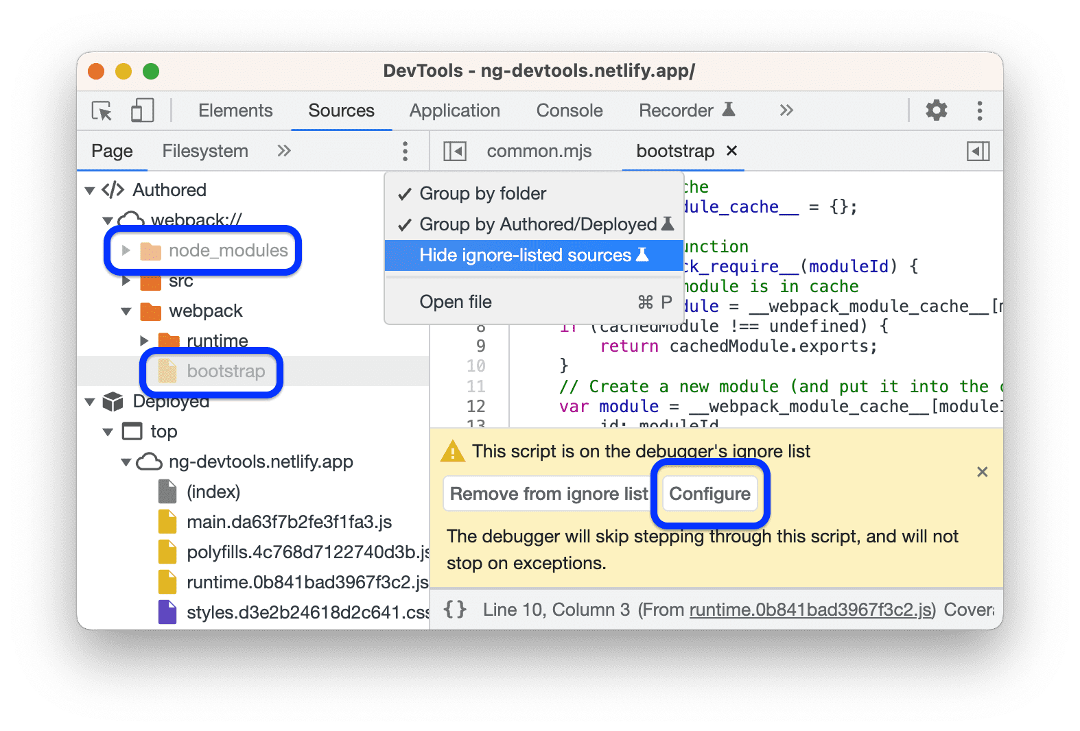 Skrip dan folder yang dihapus dari daftar abaikan berwarna abu-abu, Anda dapat menyembunyikannya dengan opsi eksperimental di menu drop-down Opsi lainnya.