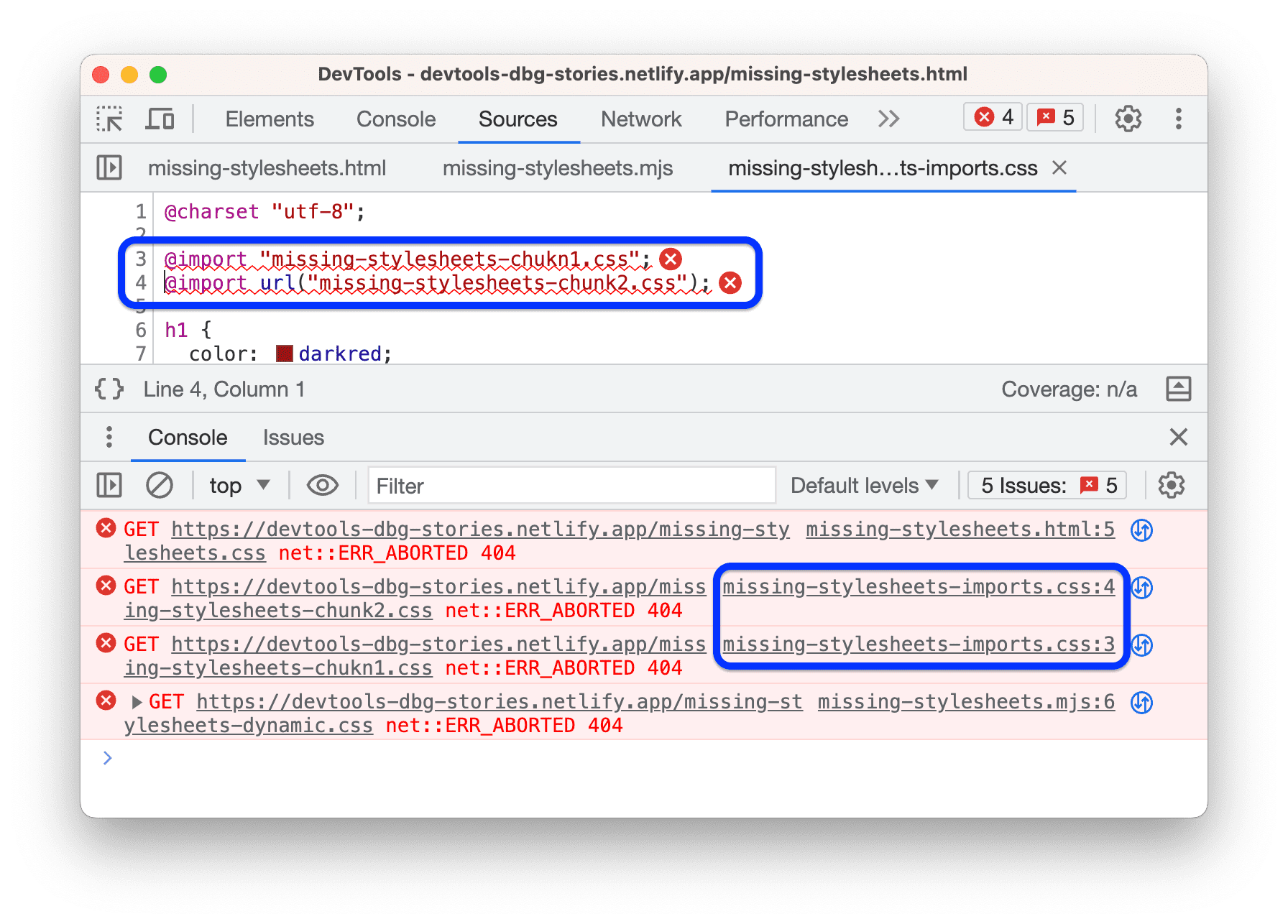 Console, sorunlu ifadelerin bulunduğu satırların bağlantılarını sağlar.