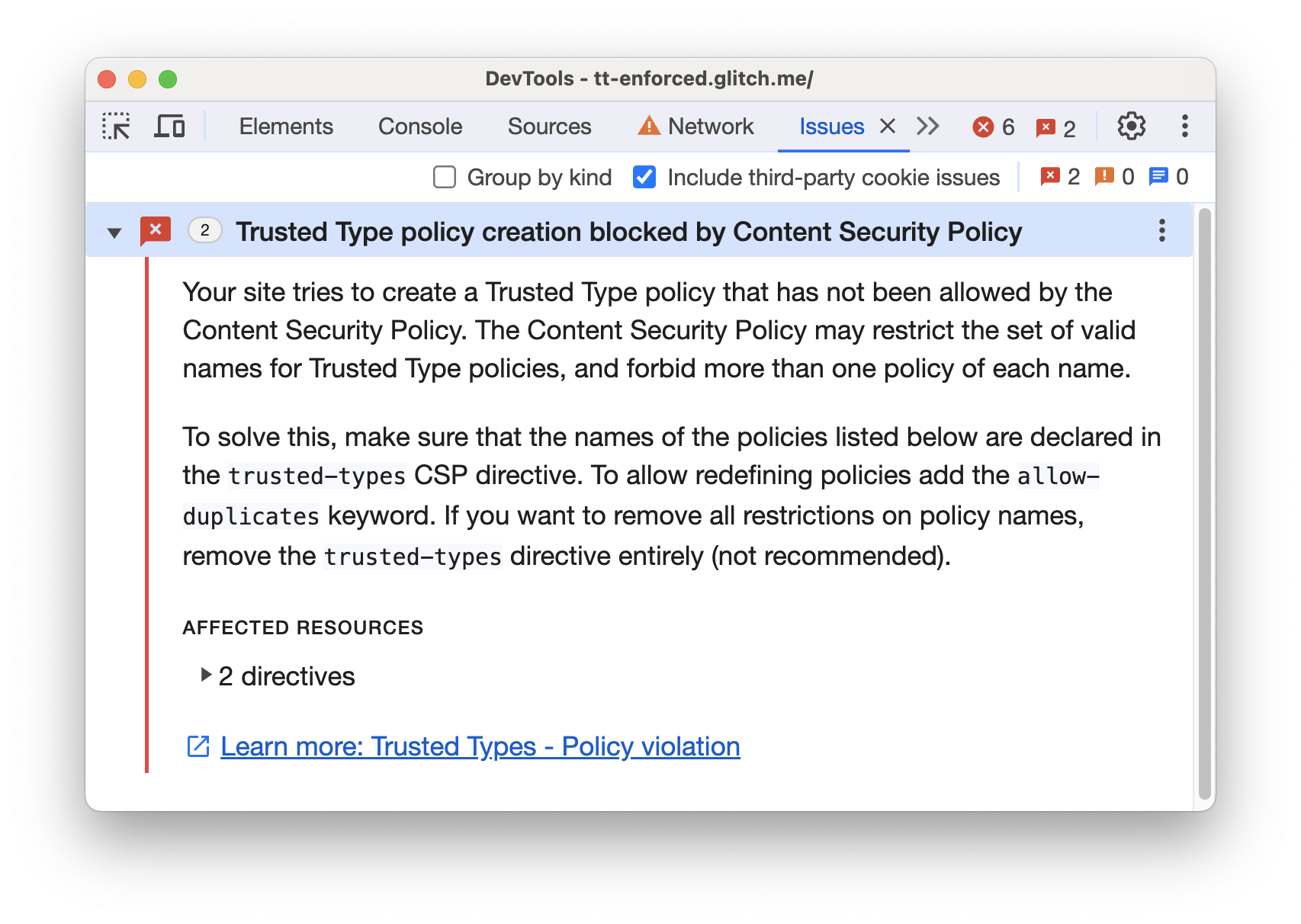 Zasady Content Security Policy w panelu Aplikacja.