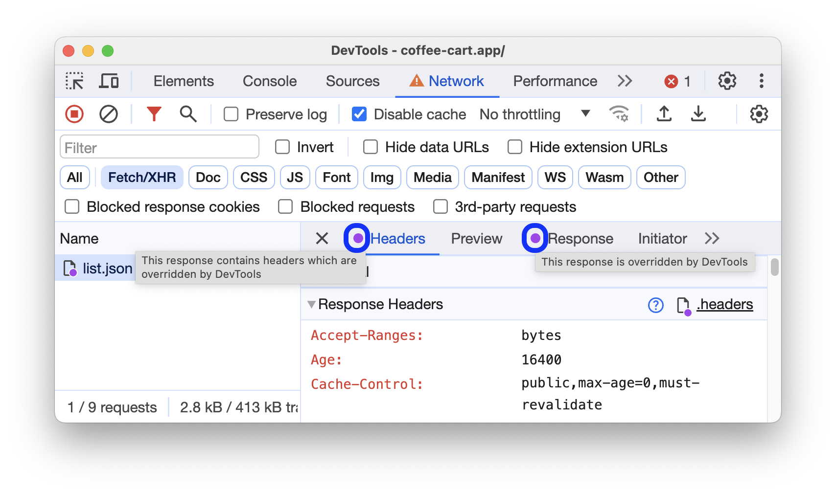 تظهر تلميحات الأدوات الجديدة بجانب رمز النقطة الأرجوانية في علامات التبويب "العناوين" و"الردود".