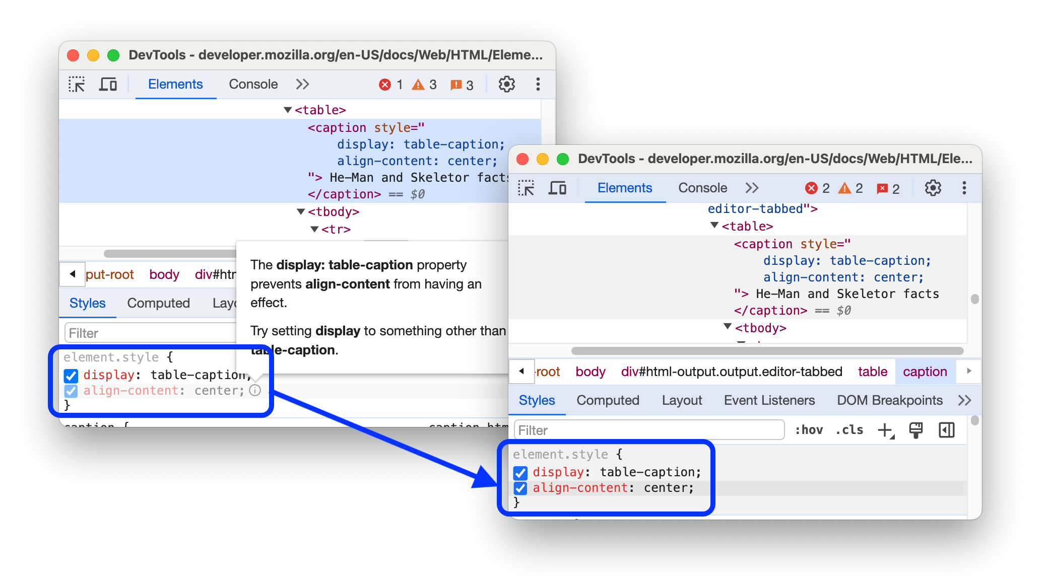 The before and after align-content support in block containers.