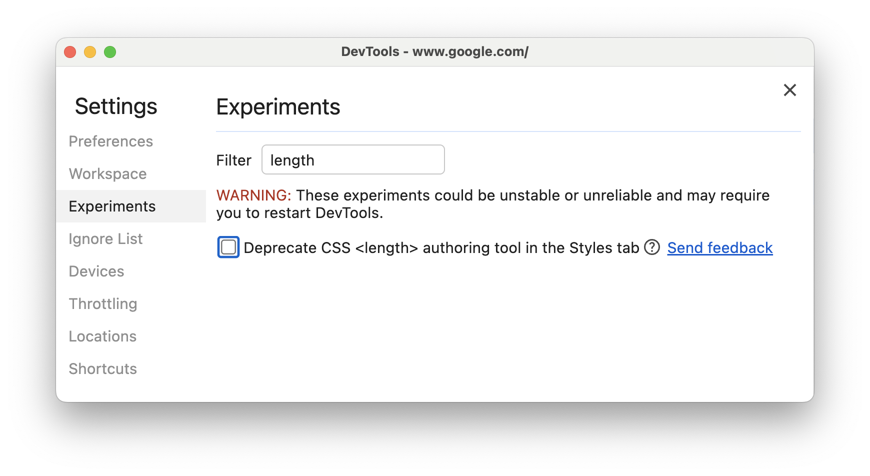 The deprecation experiment is turned off.