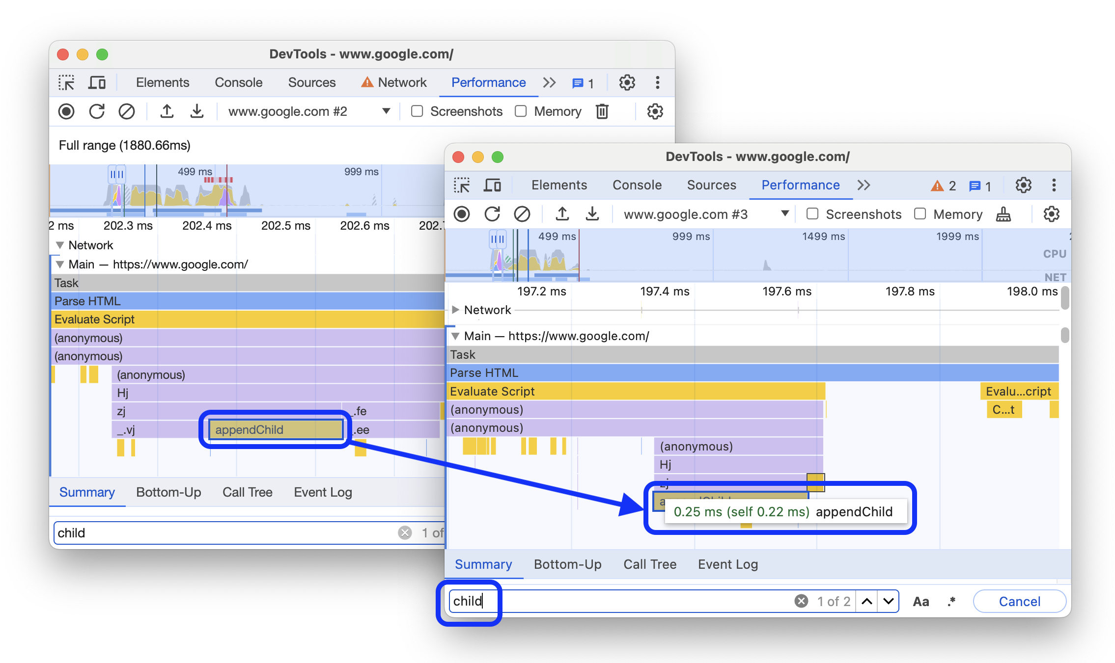 The before and after showing a popover over the selected search result.