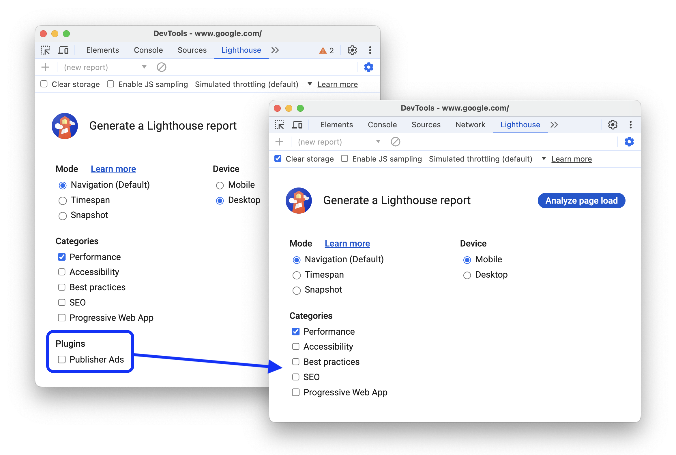 Sebelum dan sesudah menambahkan dukungan plugin Iklan Penayang.