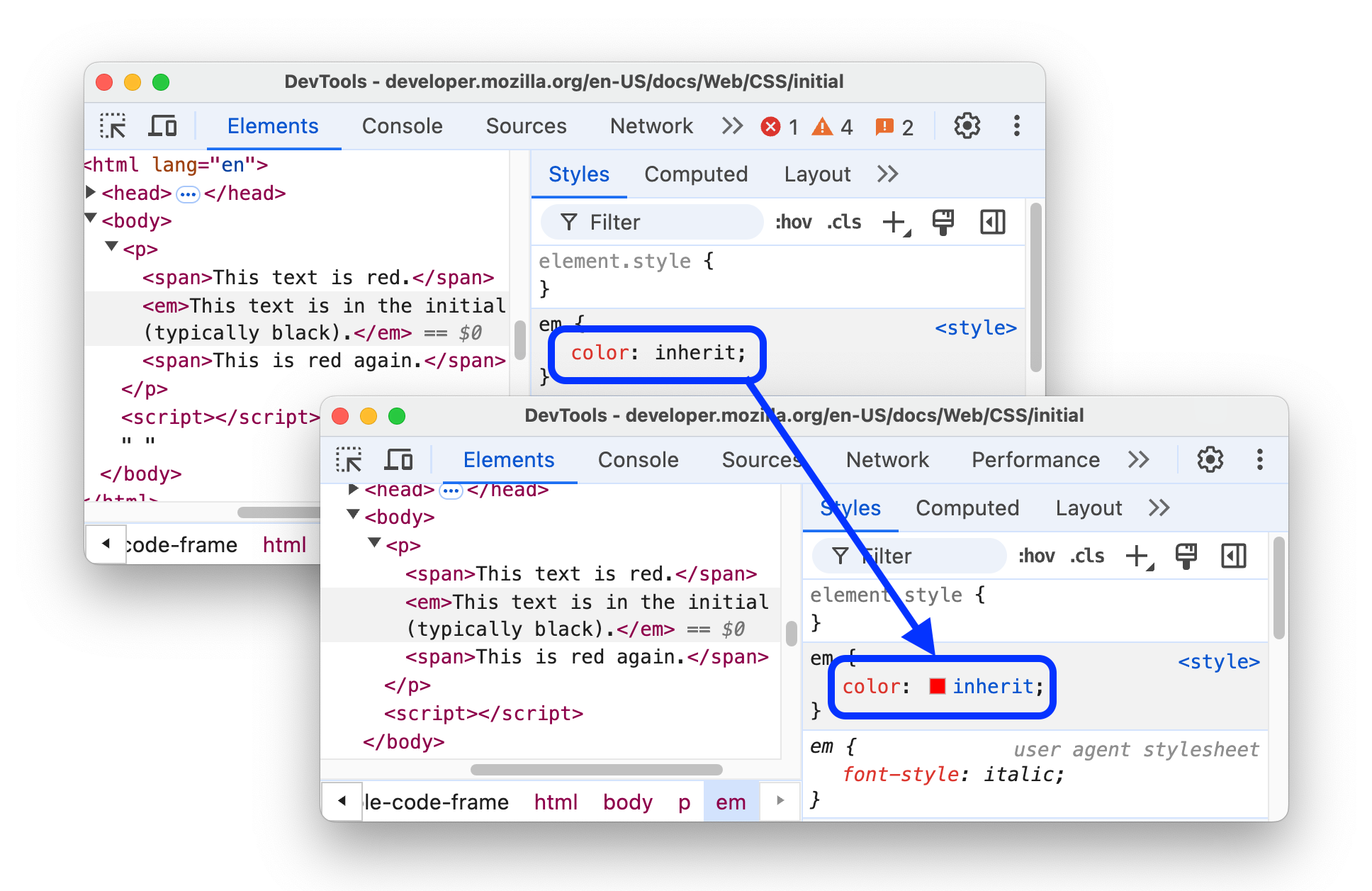 Trước và sau khi phân giải từ khoá trên toàn CSS.