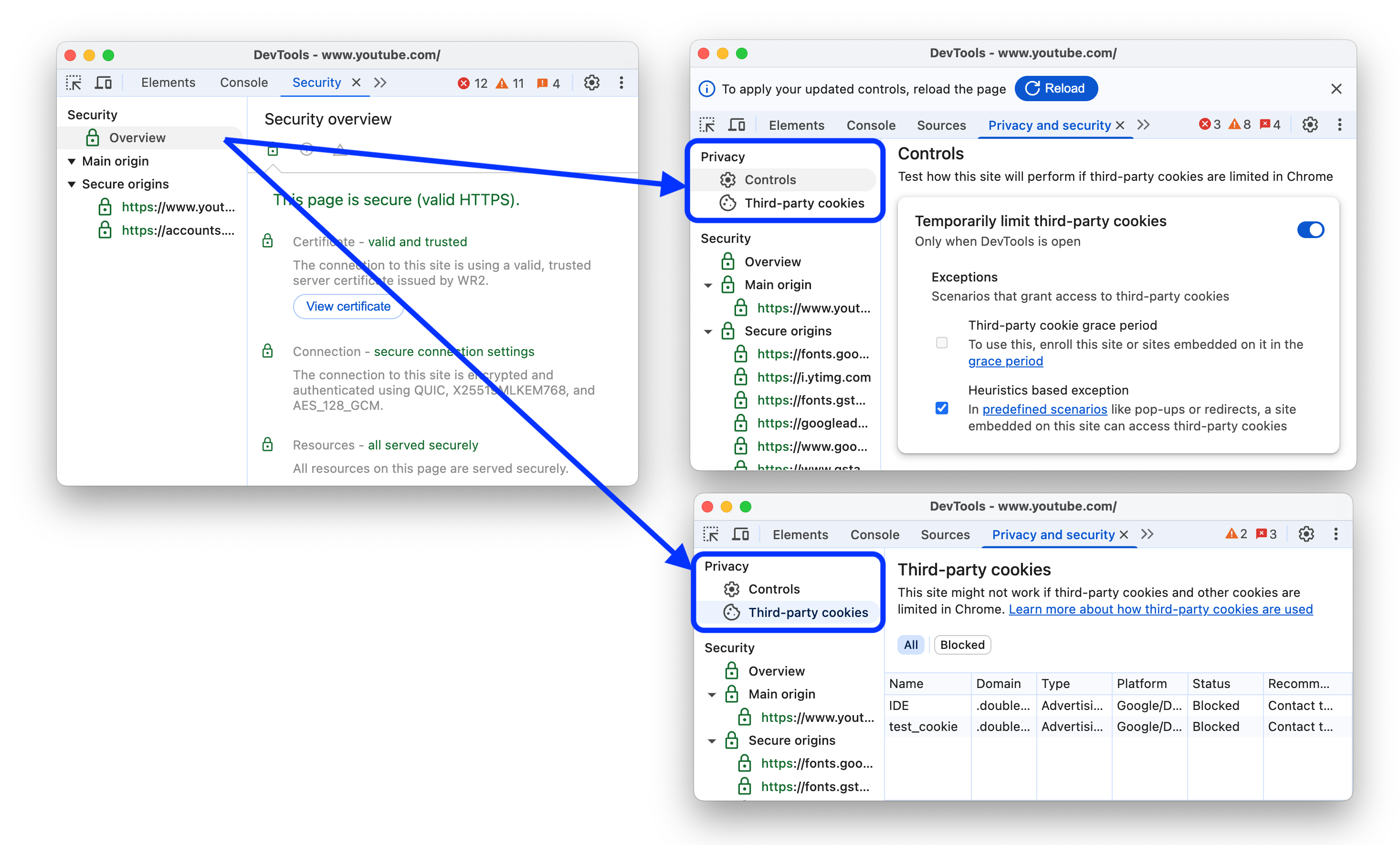 Before and after adding the Privacy section to the Security panel.