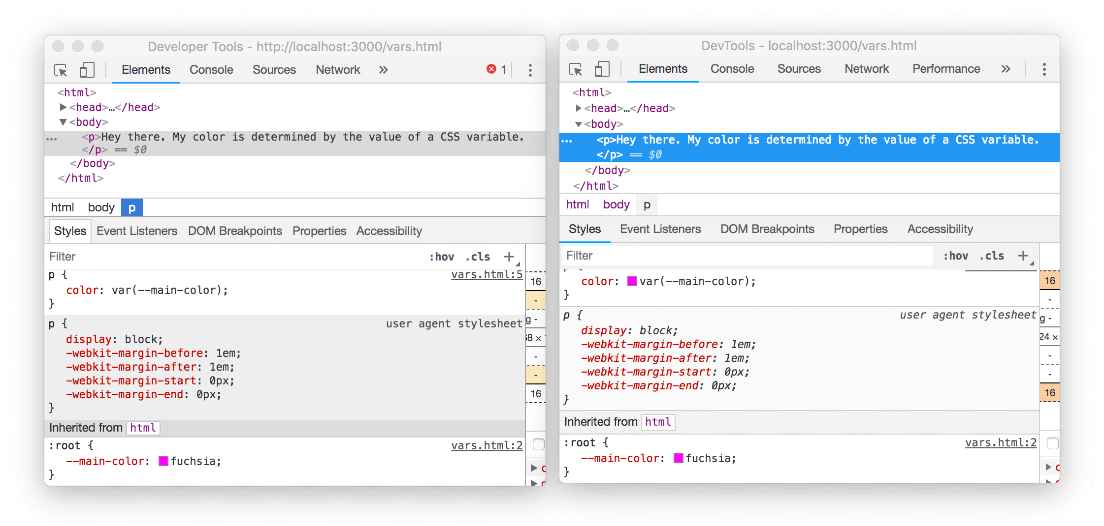 ตัวอย่างค่าสีตัวแปร CSS