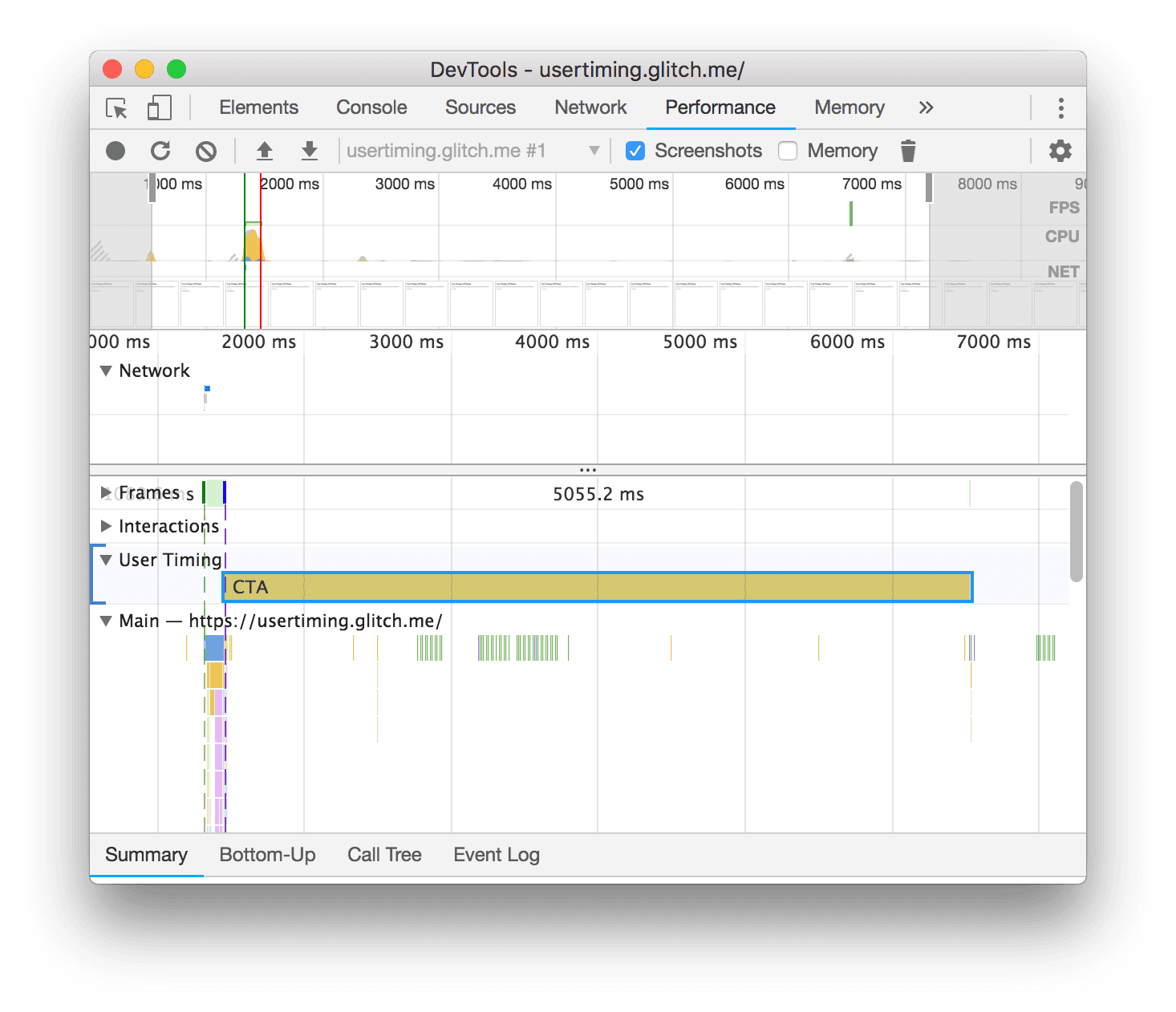 Section &quot;User Timing&quot; (Temps utilisateur)