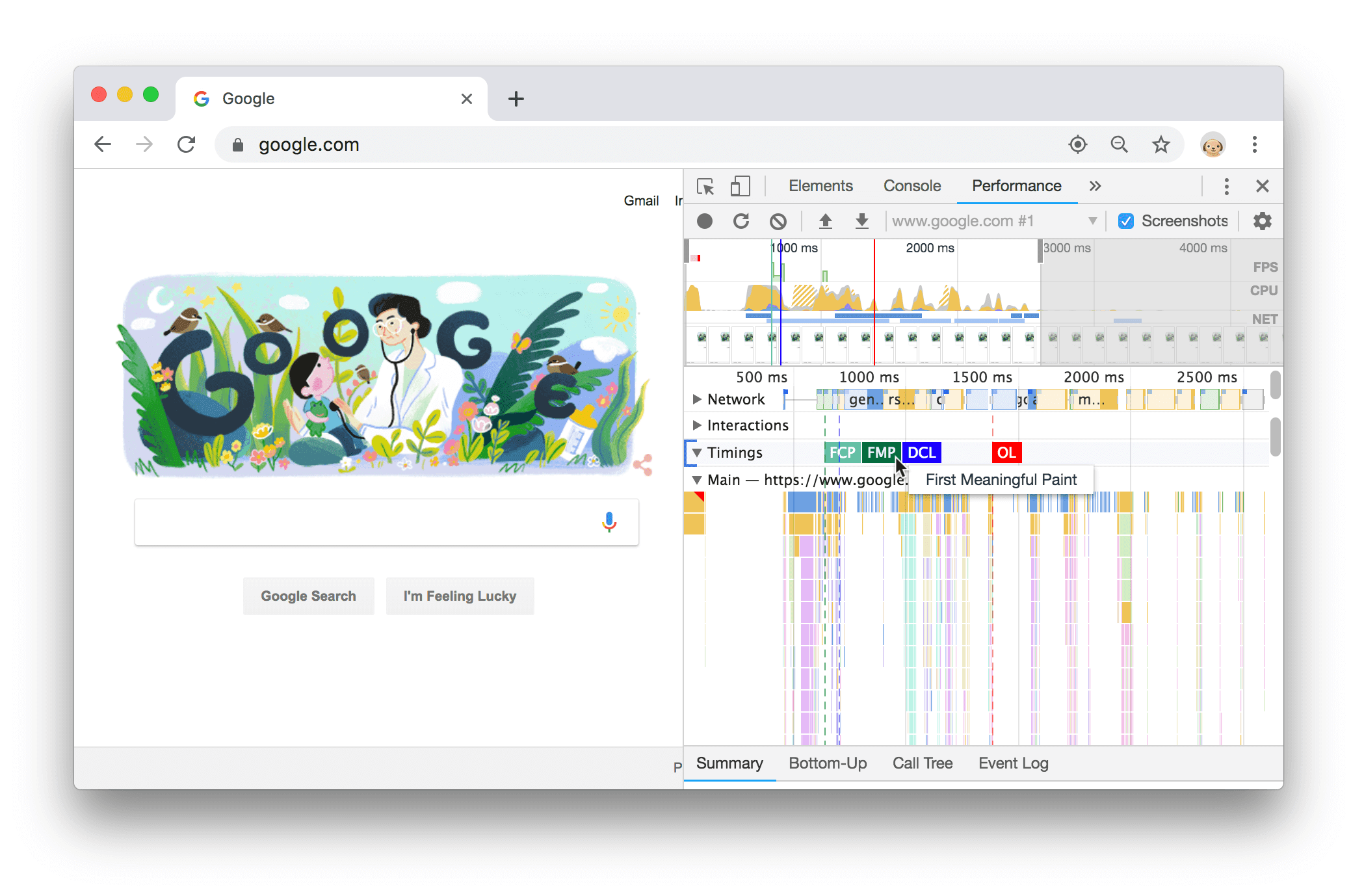 「Timing」部分中的「First Meaningful Paint」