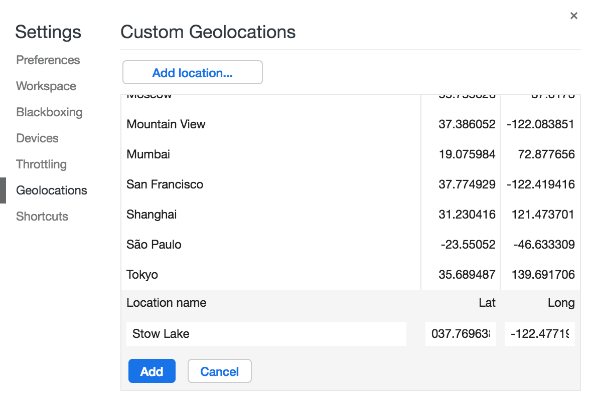 Een aangepaste geolocatie toevoegen