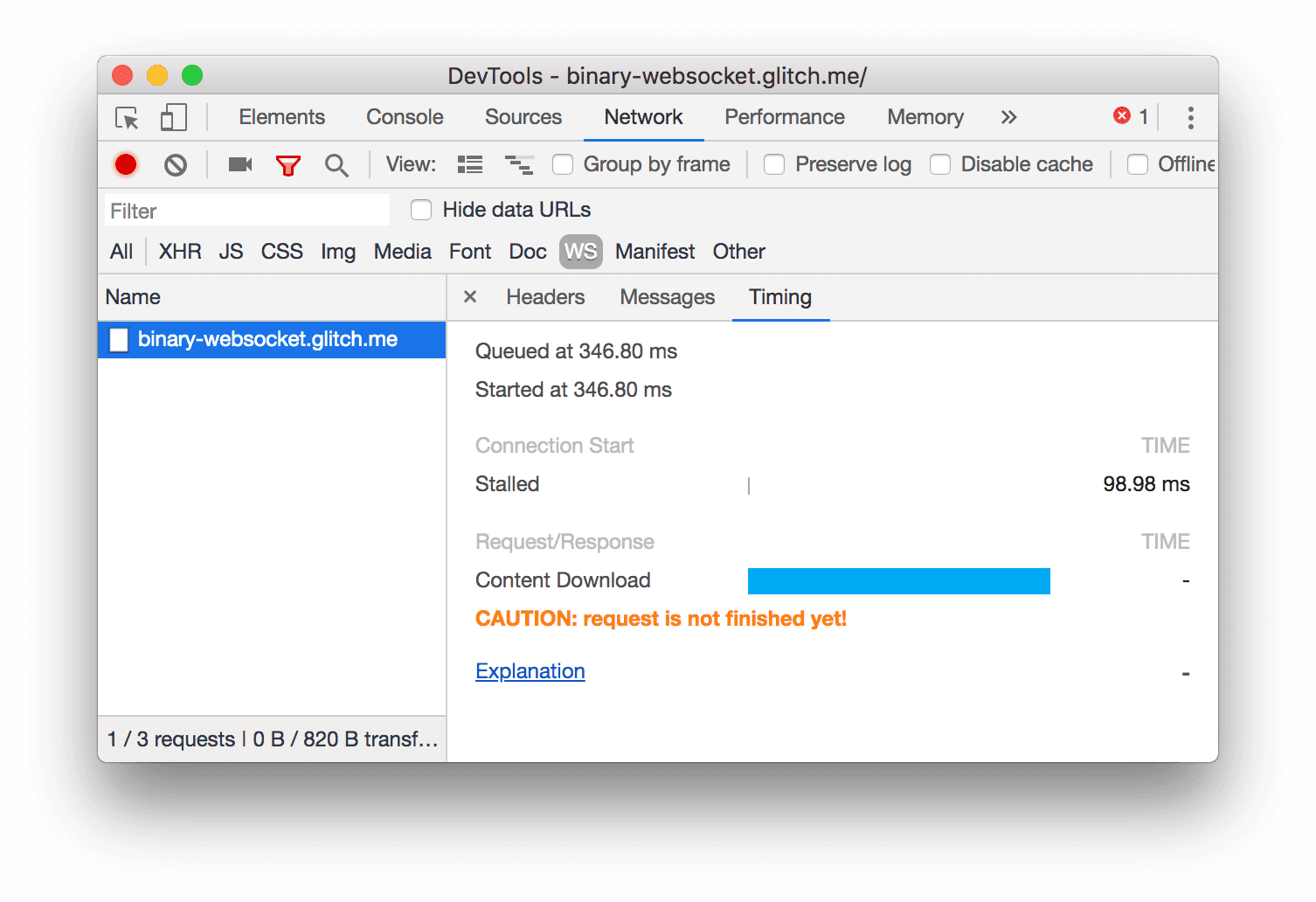 Inspecting a WebSocket connection