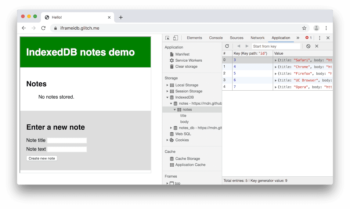 Perilaku baru. Database demo terlihat.