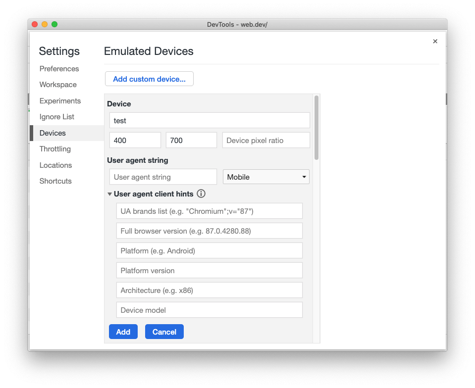 Modifier les indicateurs client User-Agent