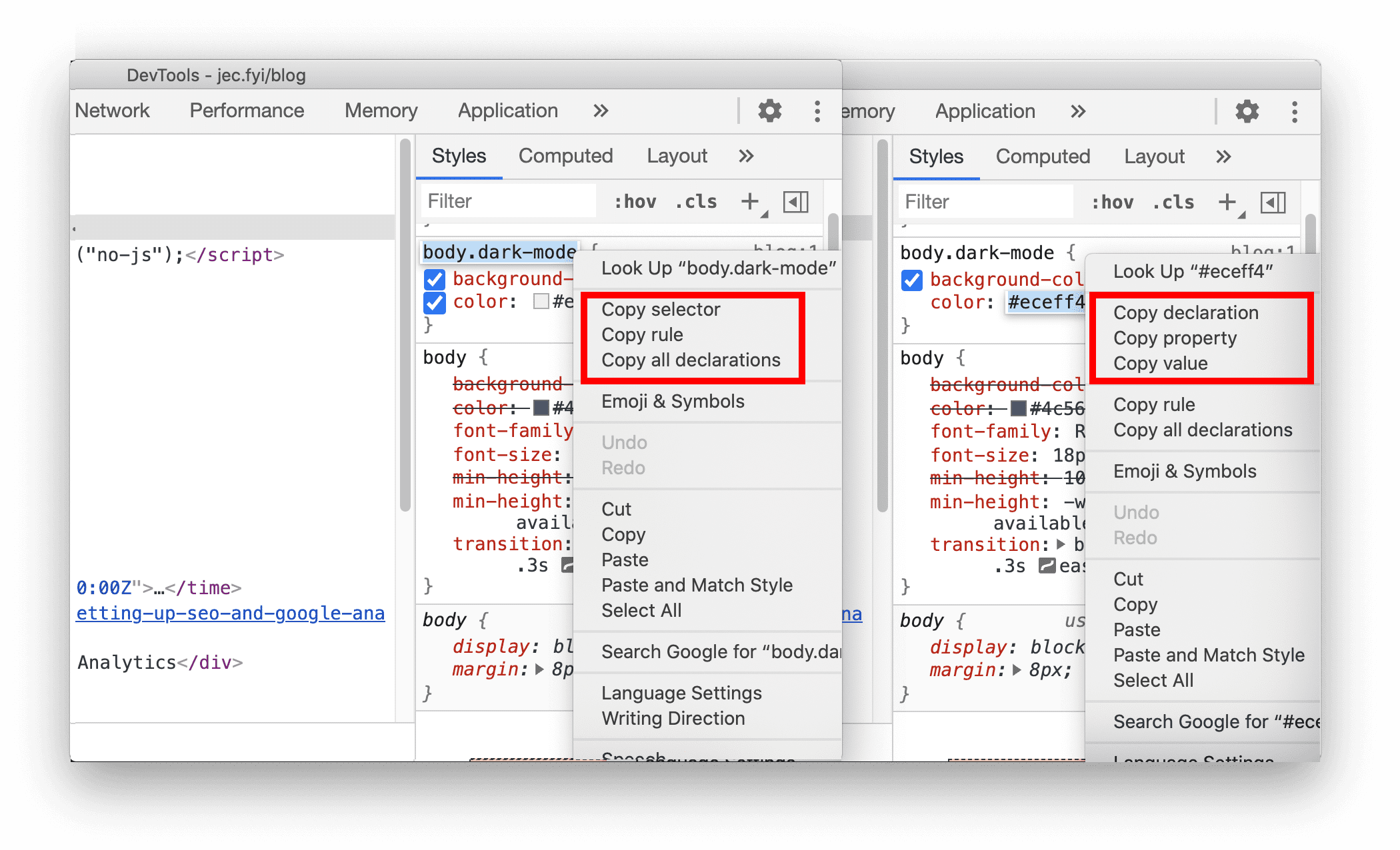 Nouveaux raccourcis pour copier des propriétés CSS