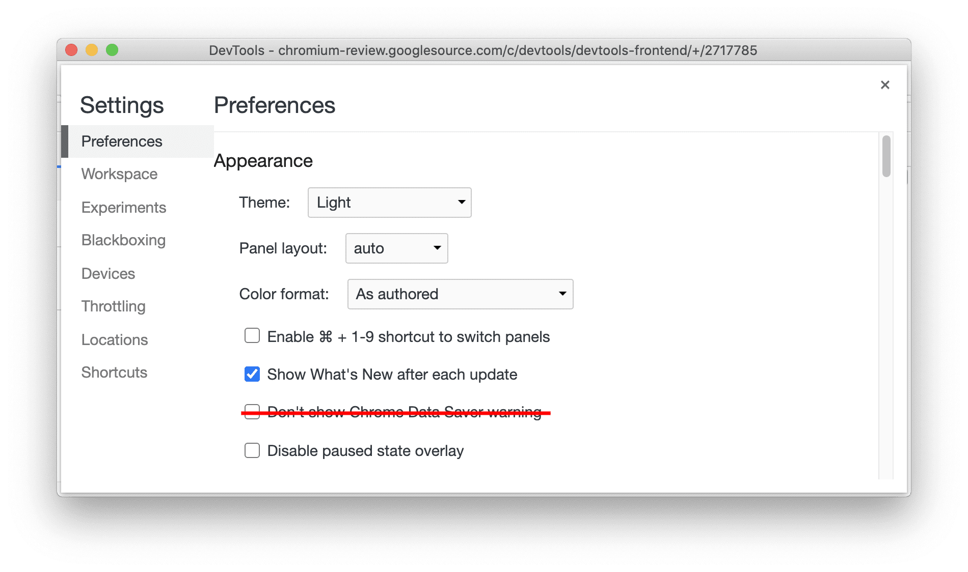 Configurações descontinuadas de "Não mostrar o aviso da Economia de dados do Chrome"