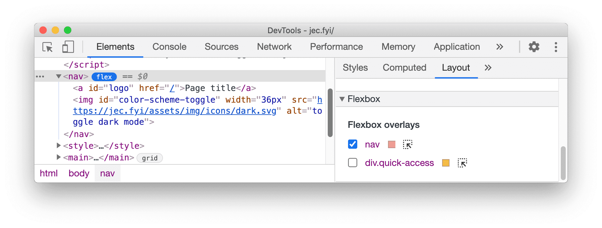 Düzen bölmesinde Flexbox bölümü