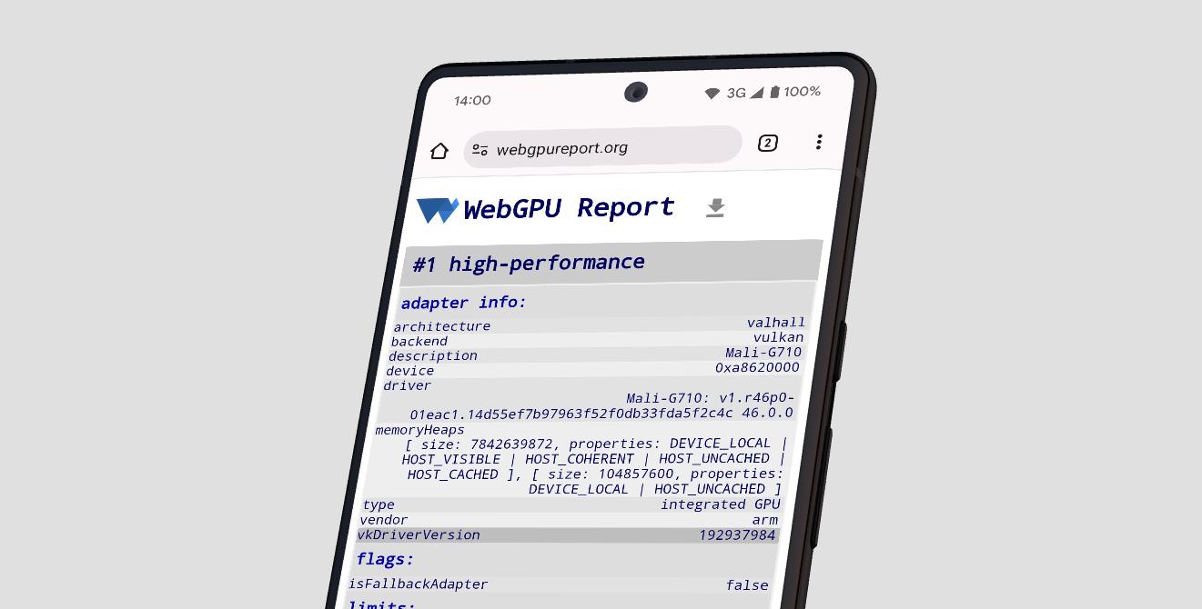 צילום מסך של https://webgpureport.org עם vkDriverVersion בפרטי המתאם.