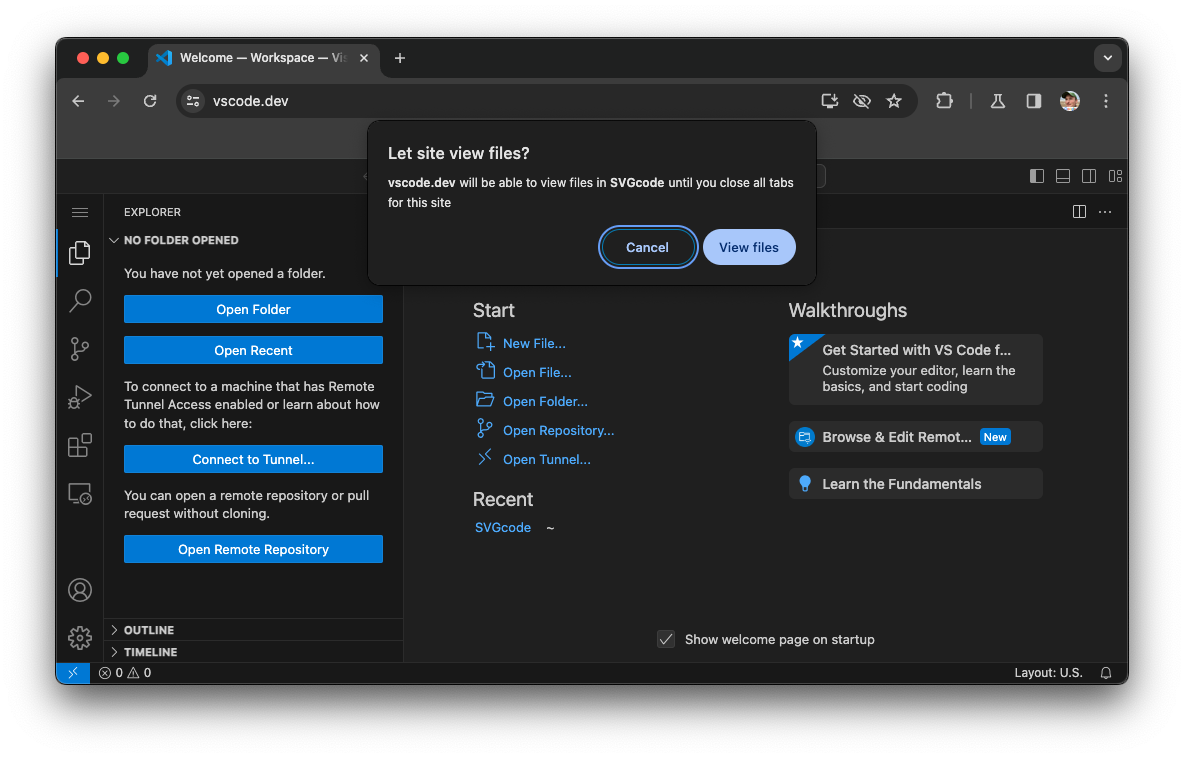 Visual Studio Code demandant un accès en modification après l&#39;actualisation.