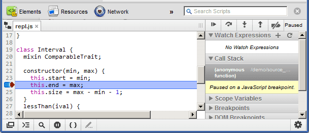 debugowanie Traceur ES6 za pomocą map źródeł.