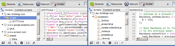 Exemple d&#39;activation et de désactivation des cartes sources dans les outils de développement WebKit.