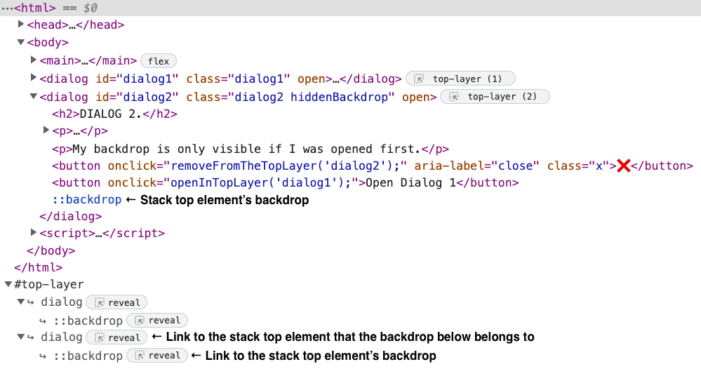 Backdrops stack position.