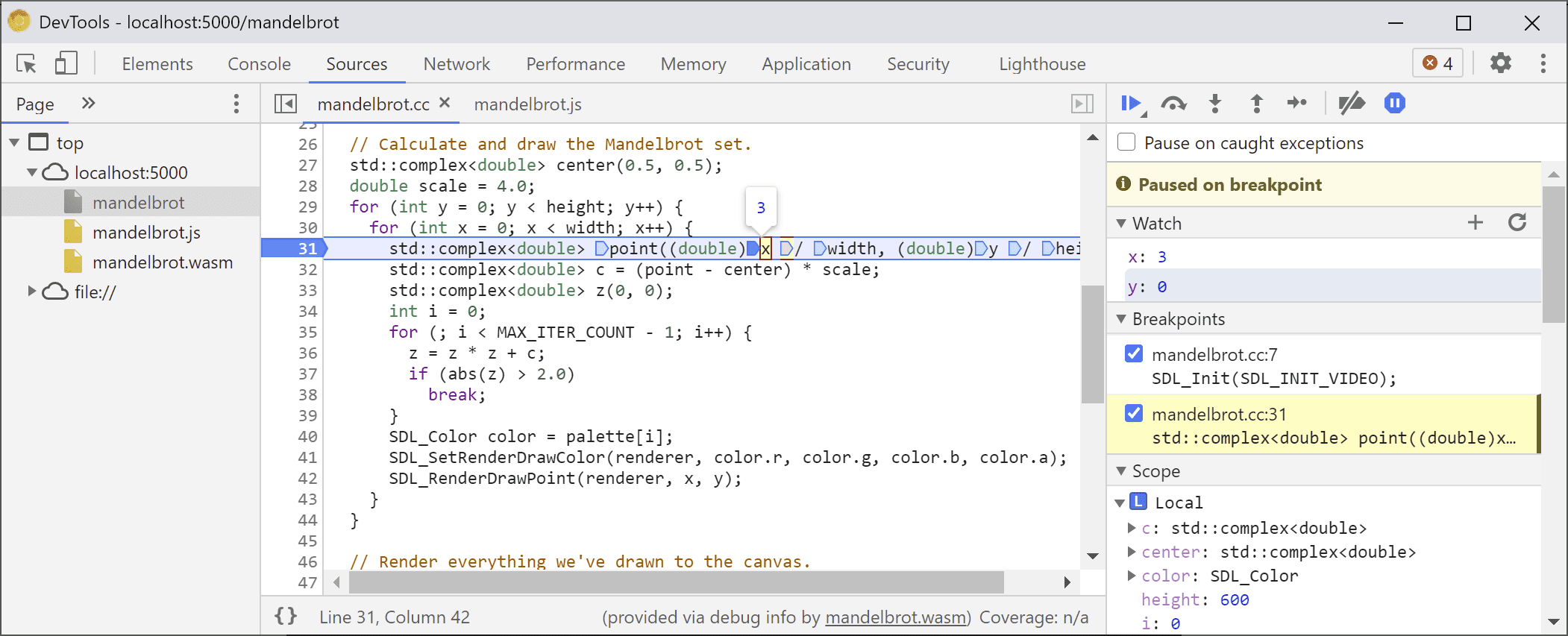 Información sobre herramientas sobre la variable &quot;x&quot; en la fuente que muestra su valor &quot;3&quot;