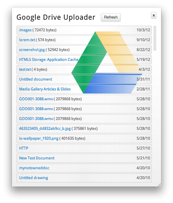 Google ドライブ アップローダでファイルのリストを取得しました