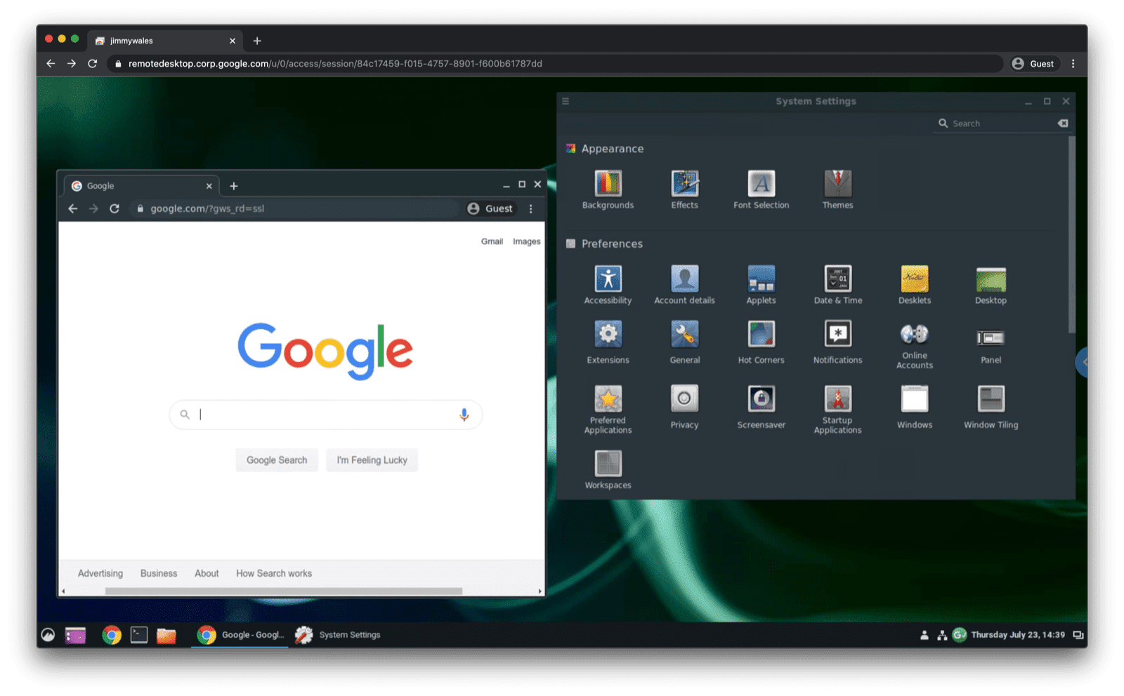 بث نظام التشغيل Ubuntu Linux إلى علامة تبويب متصفّح في متصفّح Chrome على نظام التشغيل macOS (لا يعمل في وضع ملء الشاشة بعد)