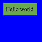 Kotak biru, dengan kata-kata &#39;Hello world&#39; di dalam persegi panjang hijau.