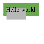 회색 상자가 부분적으로 겹쳐져 있고 &#39;Hello world&#39;라는 문구가 있는 녹색 직사각형