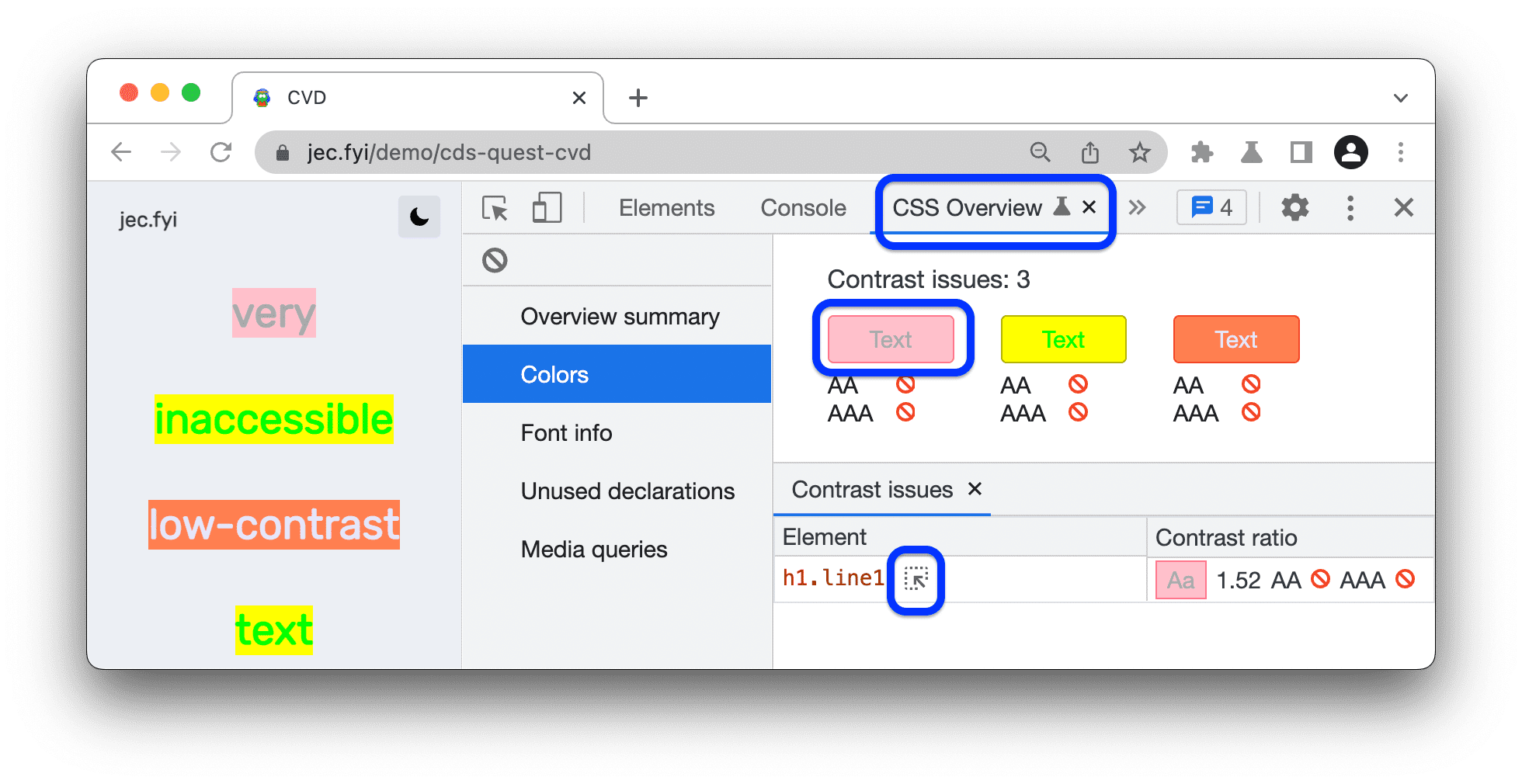 รายการปัญหาคอนทราสต์ในภาพรวม CSS