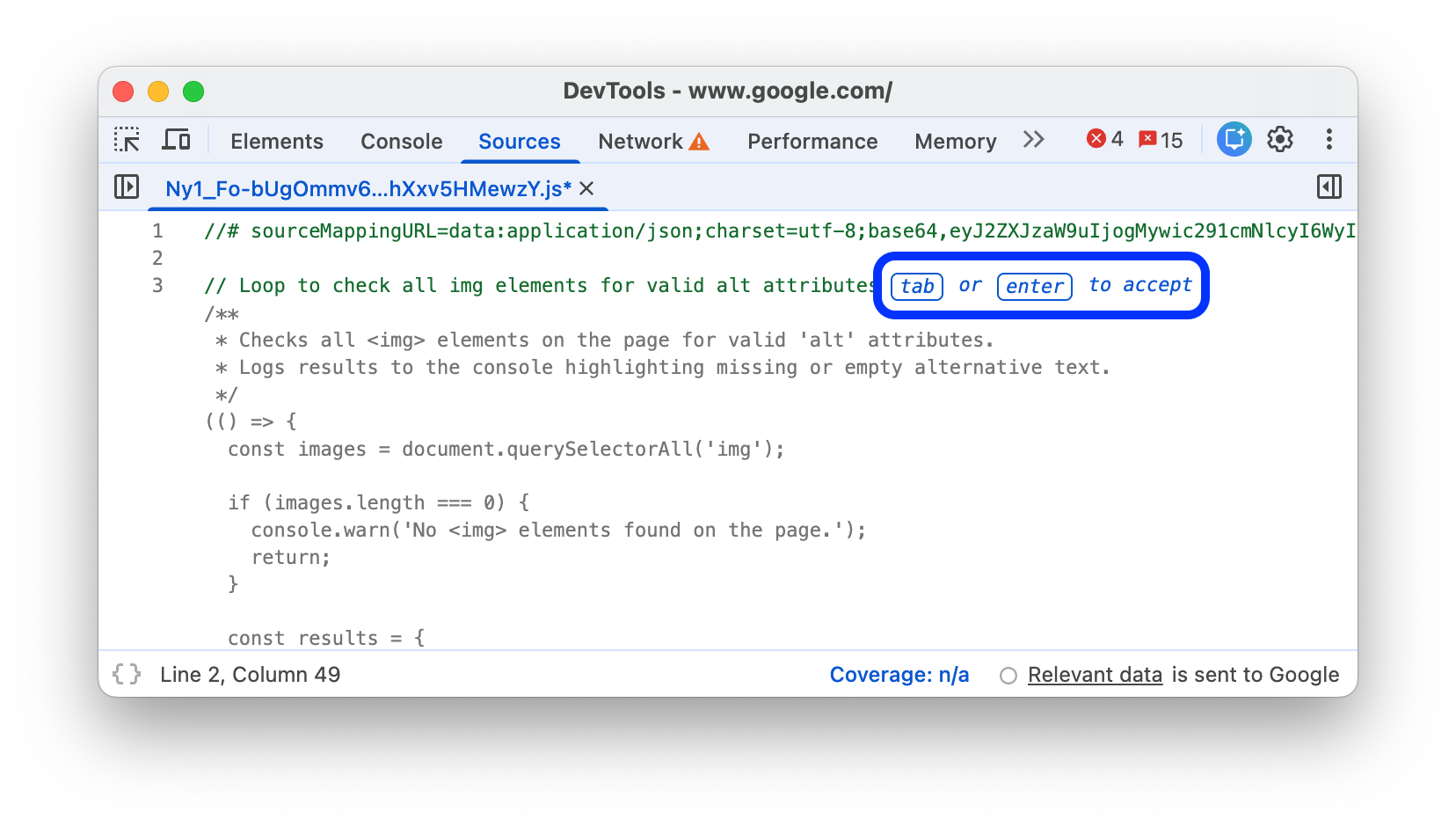 Accepting or rejecting a generated code block.